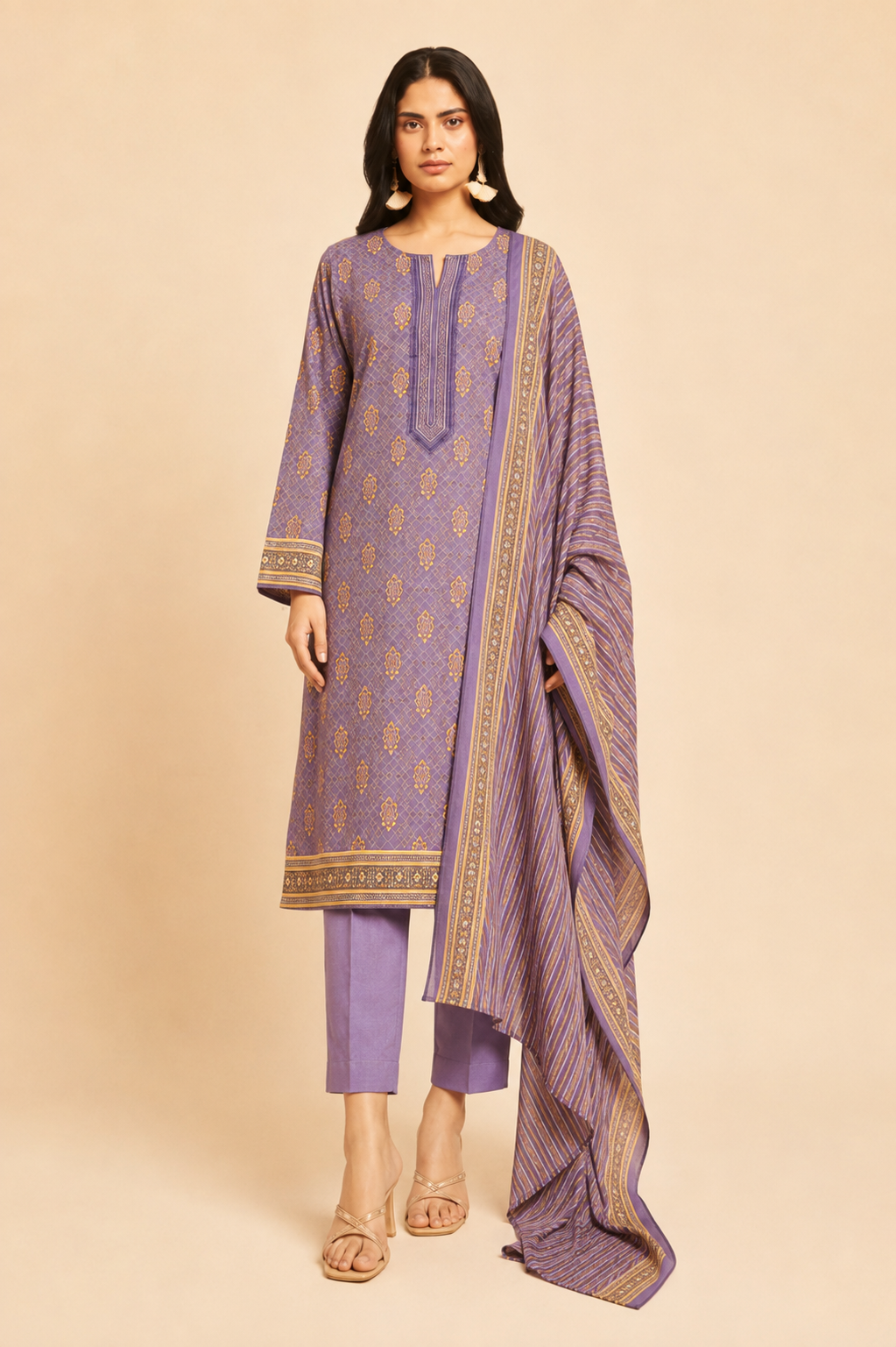 Olive green floral printed Lawn 3-piece product image 2