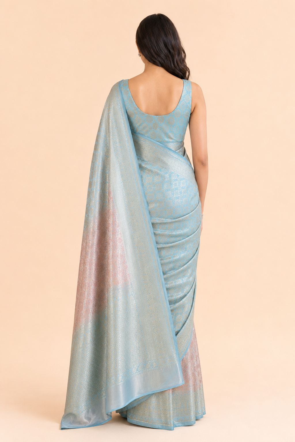 Ice blue and blush Ganga Jamna Banarsi Saree product image 2