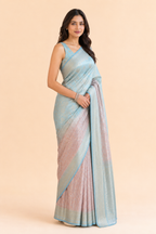 Ice blue and blush Ganga Jamna Banarsi Saree product image 3