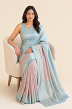 Ice blue and blush Ganga Jamna Banarsi Saree product image 4