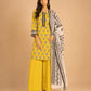 Alkaram Studio mustard yellow shirt with black and ivory printed dupatta