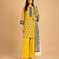 Alkaram Studio mustard and black unstitched lawn suit styled view