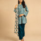 Alkaram Studio teal motif shirt with ivory printed dupatta
