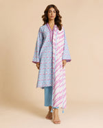 Alkaram Studio sky blue and pink ikat printed cambric 2-piece front view