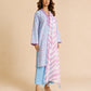 Alkaram Studio sky blue ikat shirt with pink striped dupatta