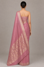 Banarasi Saree – Dusty Rose Floral Pallu full back view