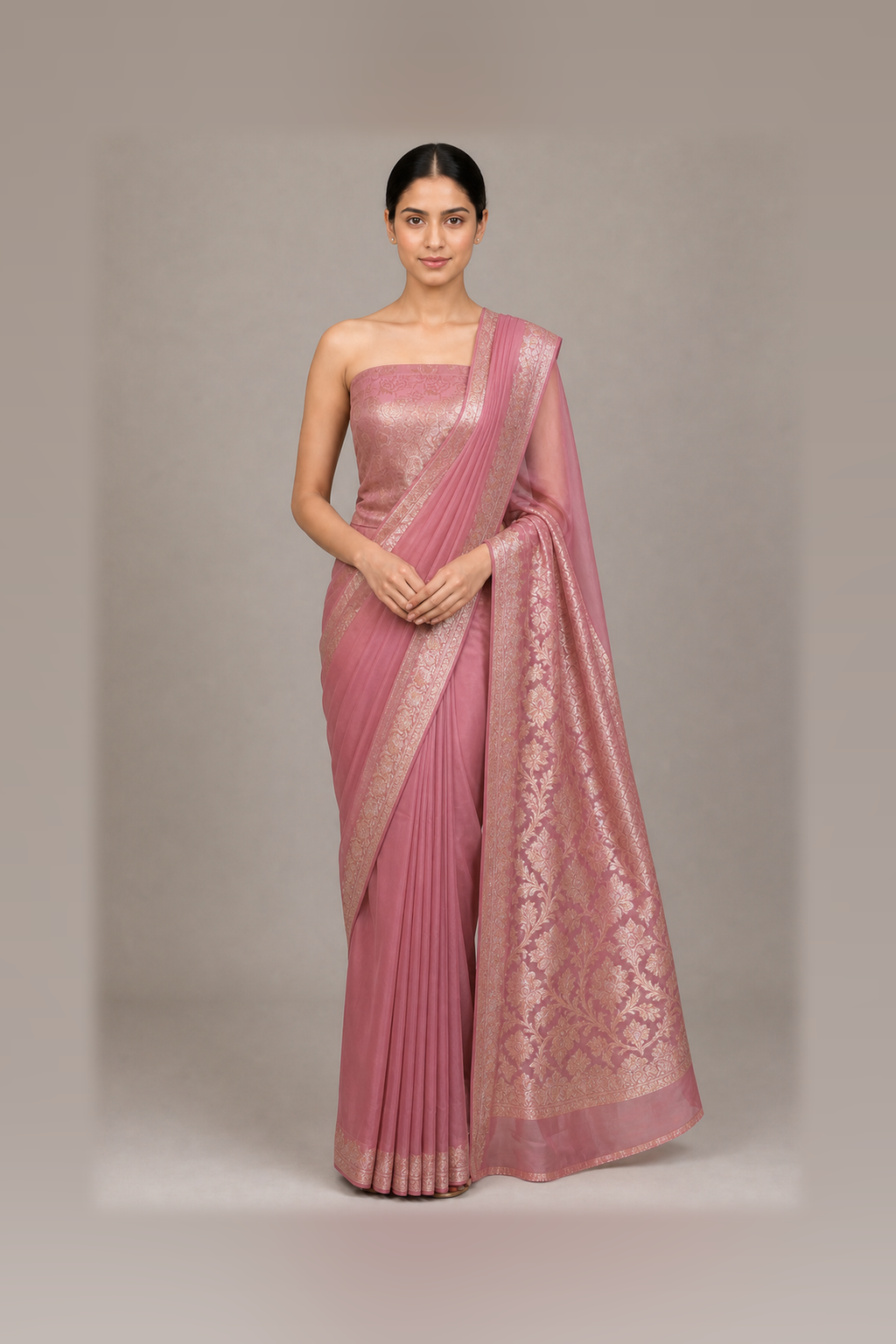 banarasi dusty rose floral pallu product image