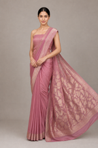 Banarasi Saree – Dusty Rose Floral Pallu side-front pallu detail view
