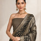 Black and antique gold Banarsi Chiffon Booti saree drape detail