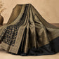 Black and antique gold Banarsi Georgette Chiffon Booti saree fabric display