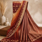 Maroon and rust Banarsi Georgette Chiffon Booti saree fabric display