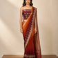 Banarsi Georgette Chiffon Booti saree in maroon and rust full front view