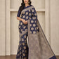 Banarsi Georgette Chiffon Booti saree in navy blue full front view