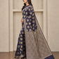 Navy blue Banarsi Georgette Chiffon Booti saree side view