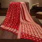 Red Banarsi Georgette Chiffon Booti saree fabric display
