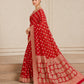 Red Banarsi Georgette Chiffon Booti saree side view