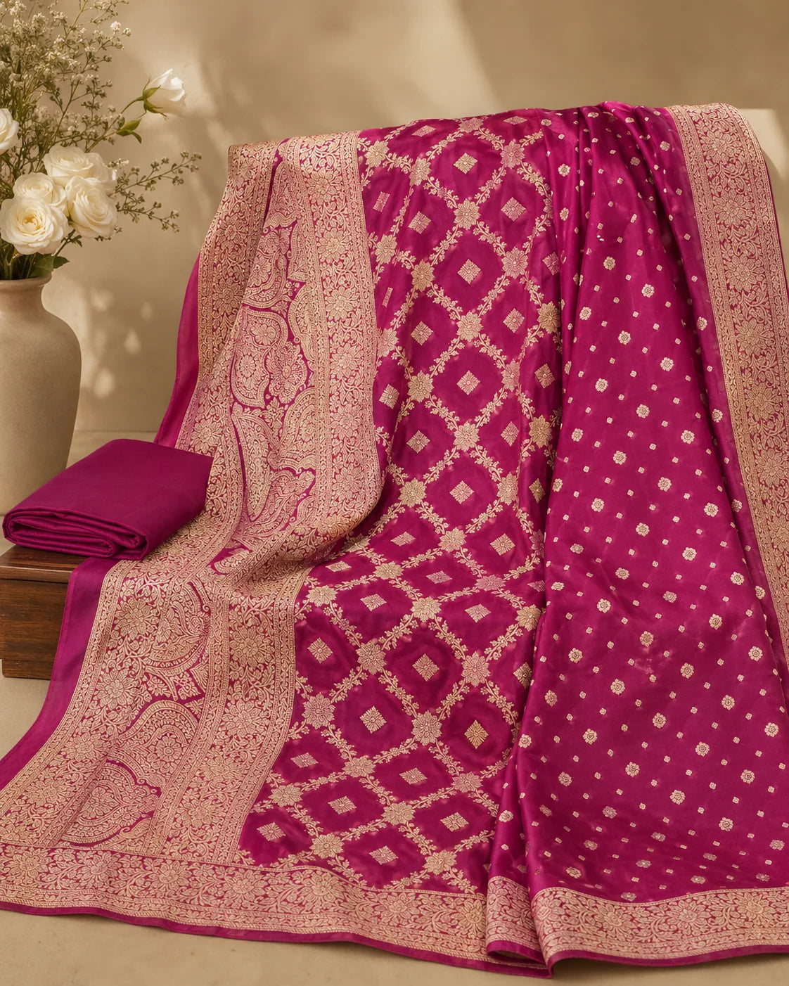 Magenta Banarsi Viskos Shifon two-piece fabric set