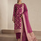Banarsi Viskos Shifon magenta two-piece suit full front view