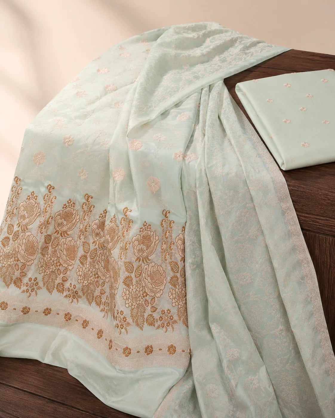 Mint green Banarsi Viskos Shifon two-piece fabric detail