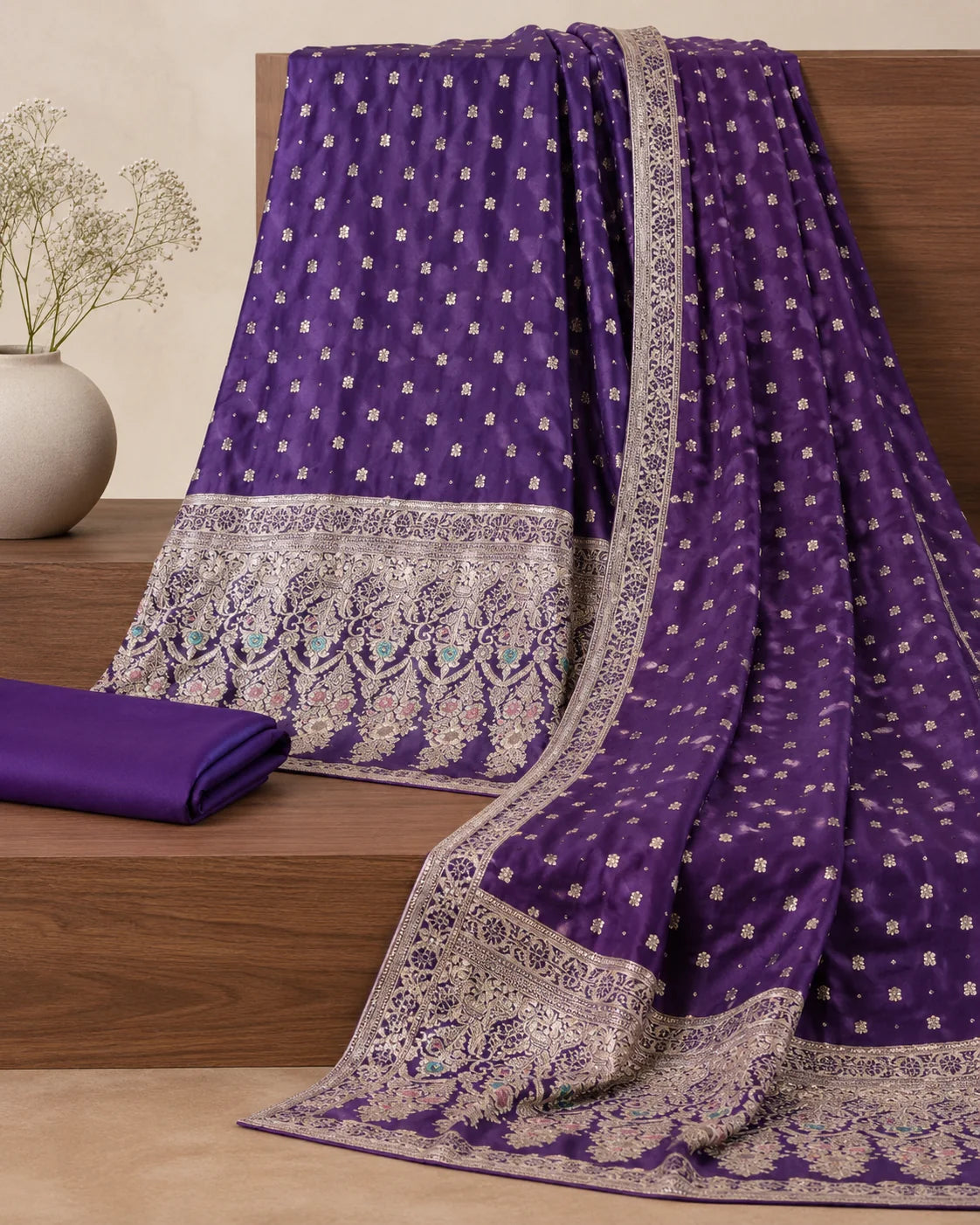 Purple Banarsi Viskos Shifon two-piece fabric set