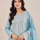 Sky blue Banarsi Viskos Shifon neckline and woven detail