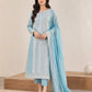 Banarsi Viskos Shifon sky blue two-piece suit full front view