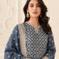 Steel blue Banarsi Viskos Shifon neckline and weave detail
