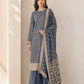 Banarsi Viskos Shifon steel blue two-piece suit full front view