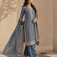 Steel blue Banarsi Viskos Shifon suit with flowing dupatta