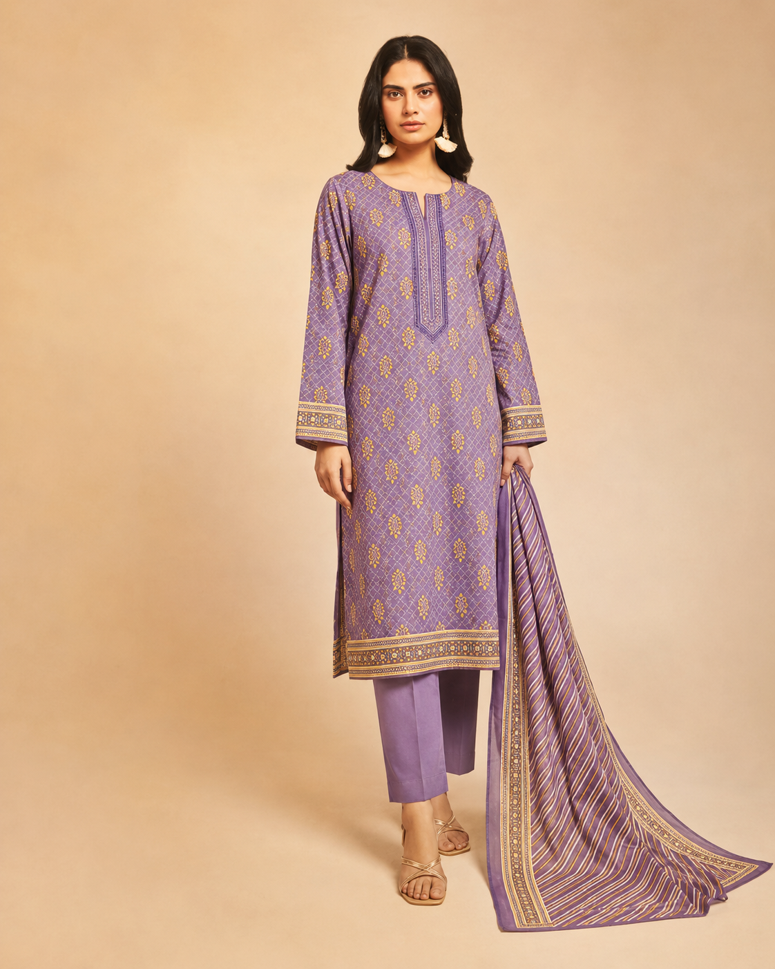 Olive Green Floral Printed Lawn 3-Piece - view 3