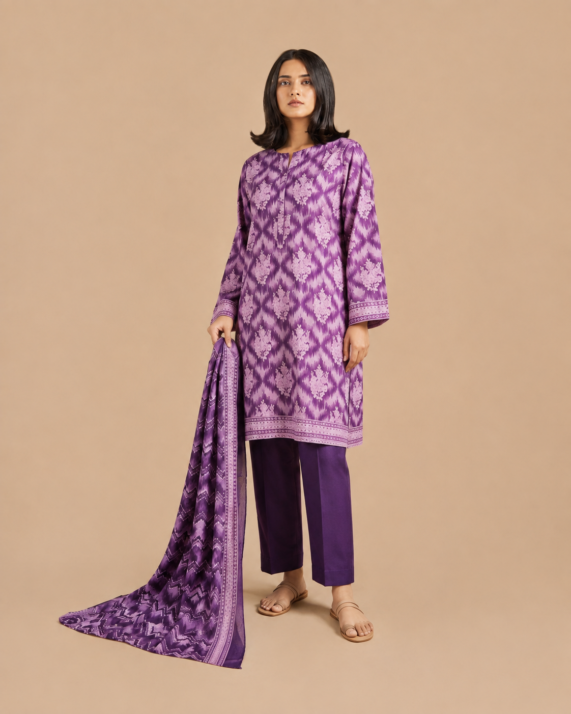 Dusty Lilac Floral Printed Lawn 3-Piece - view 4