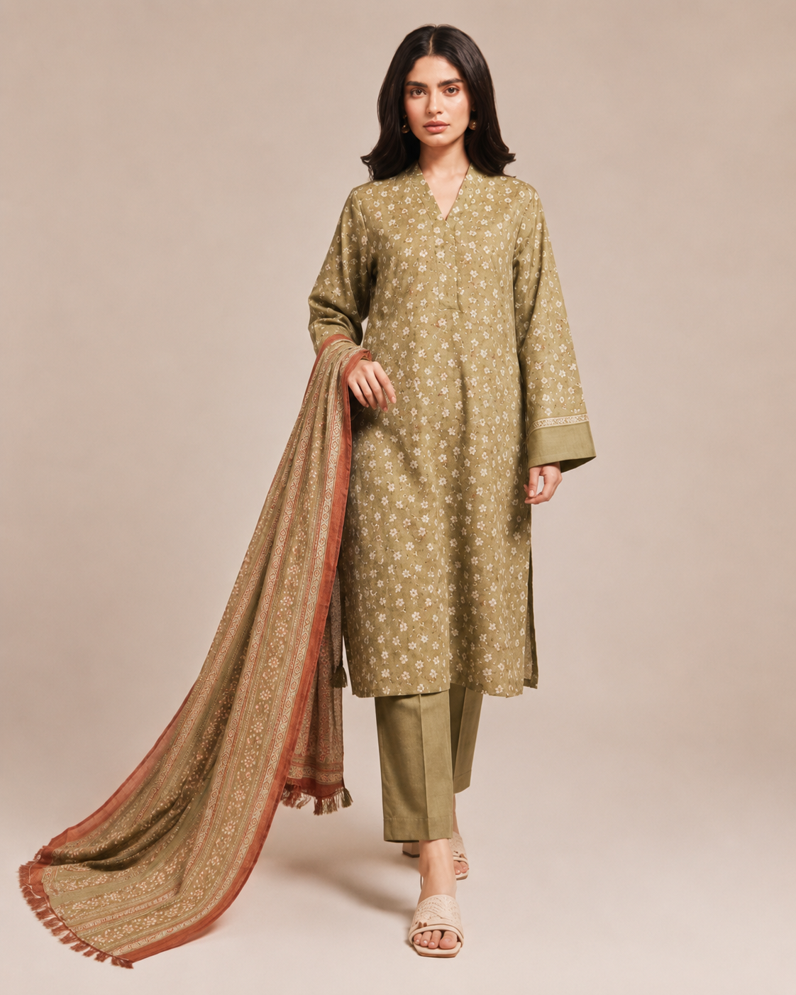 Steel Blue Floral Printed Lawn 3-Piece - view 4