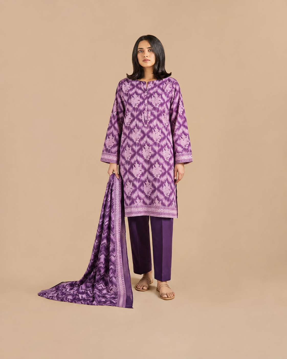 Dusty Lilac Floral Printed Lawn 3-Piece - view 2