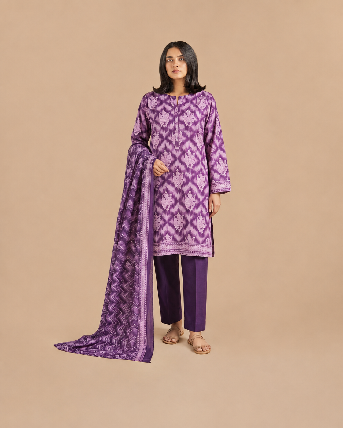 Dusty Lilac Floral Printed Lawn 3-Piece - view 1