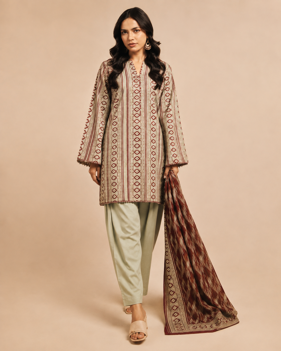 Maroon Plum Floral Printed Lawn 3-Piece - view 2