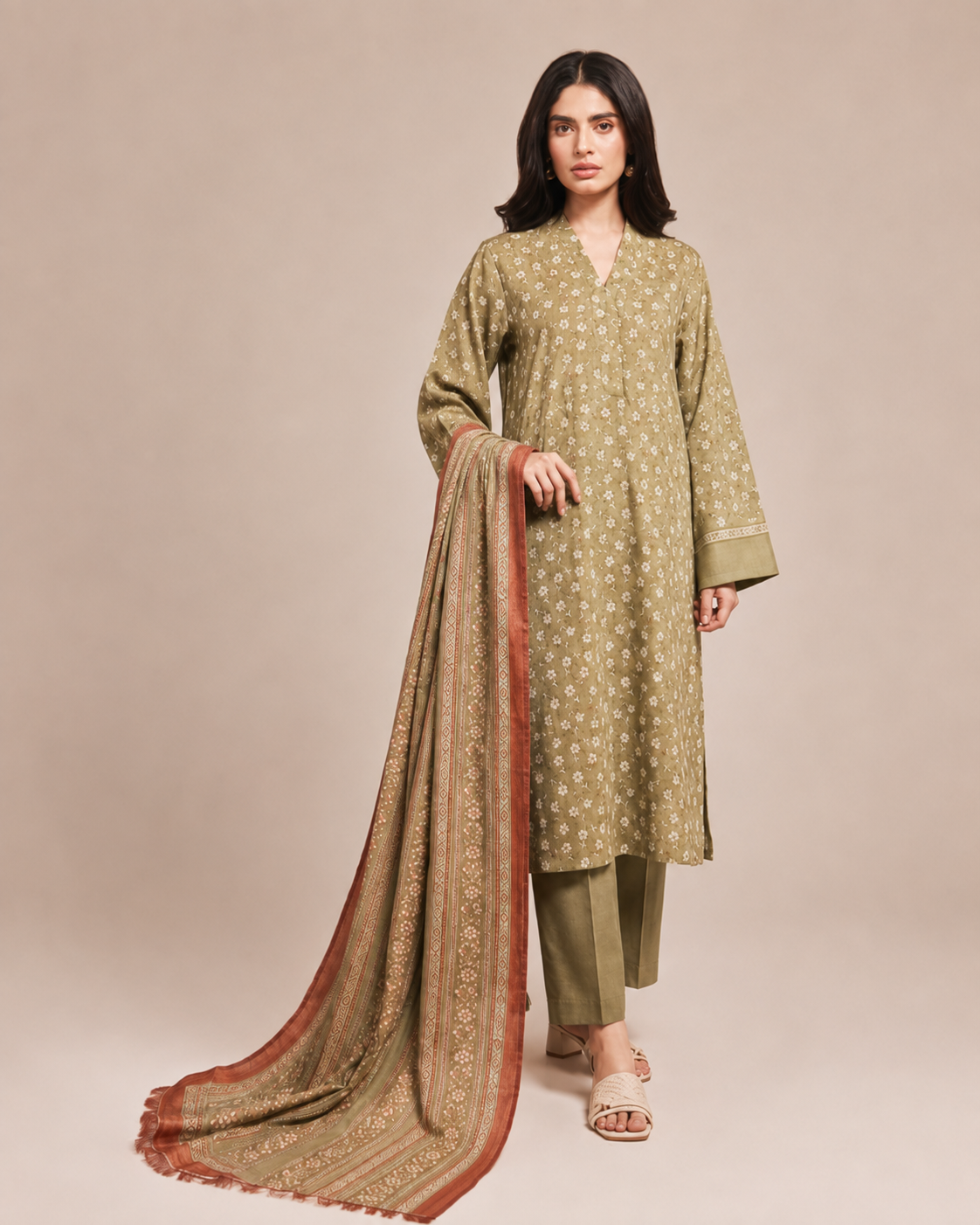 Steel Blue Floral Printed Lawn 3-Piece - view 3