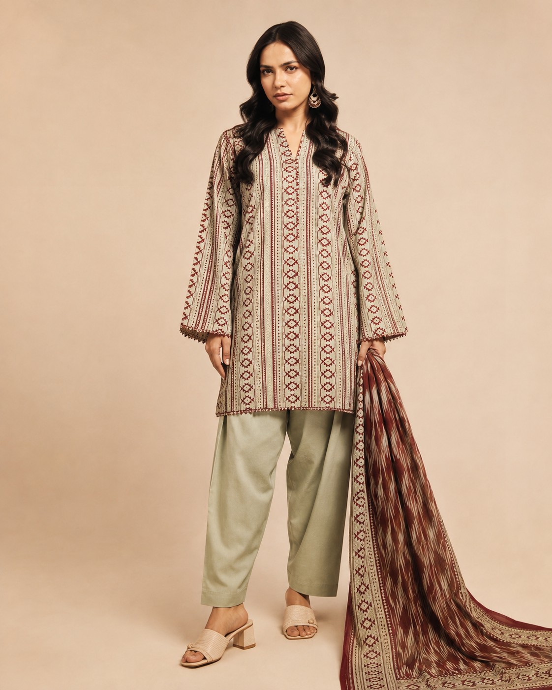 Maroon Plum Floral Printed Lawn 3-Piece - view 1