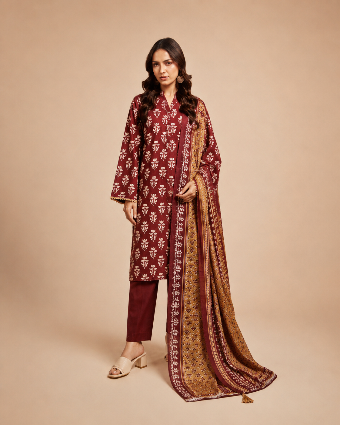 Moss Green Floral Printed Lawn 3-Piece - view 1