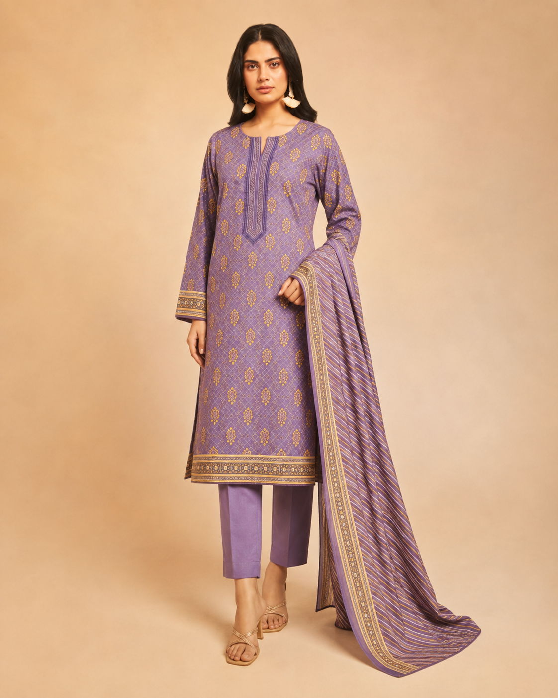 Olive Green Floral Printed Lawn 3-Piece - view 1
