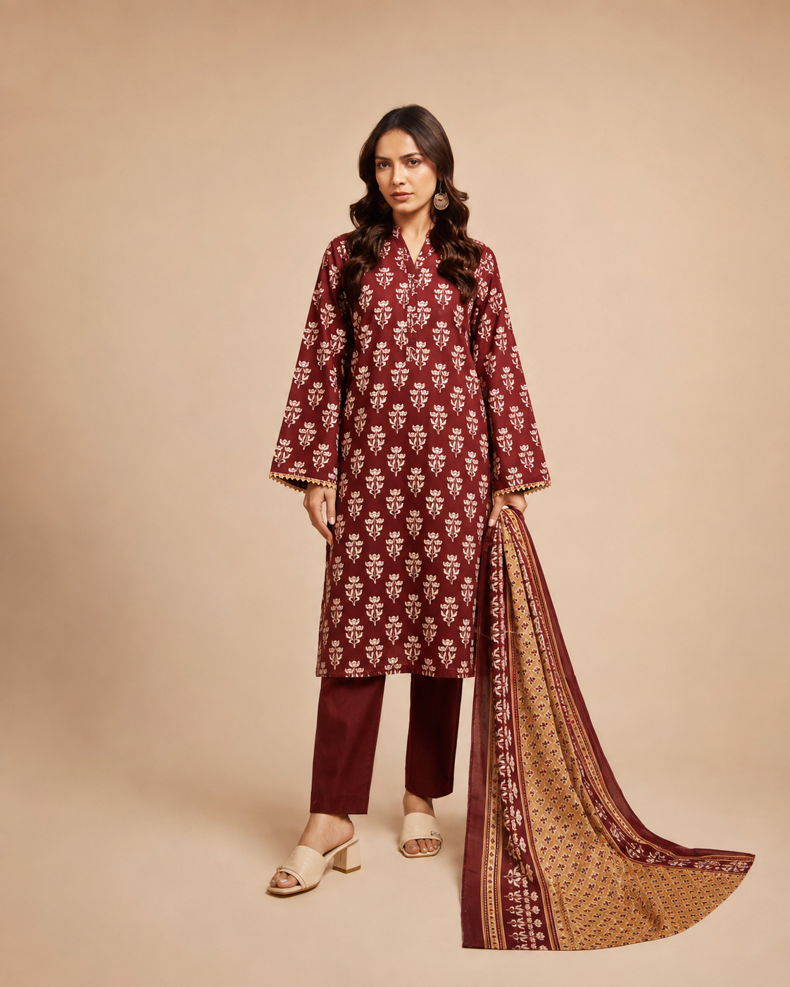 Moss Green Floral Printed Lawn 3-Piece - view 2