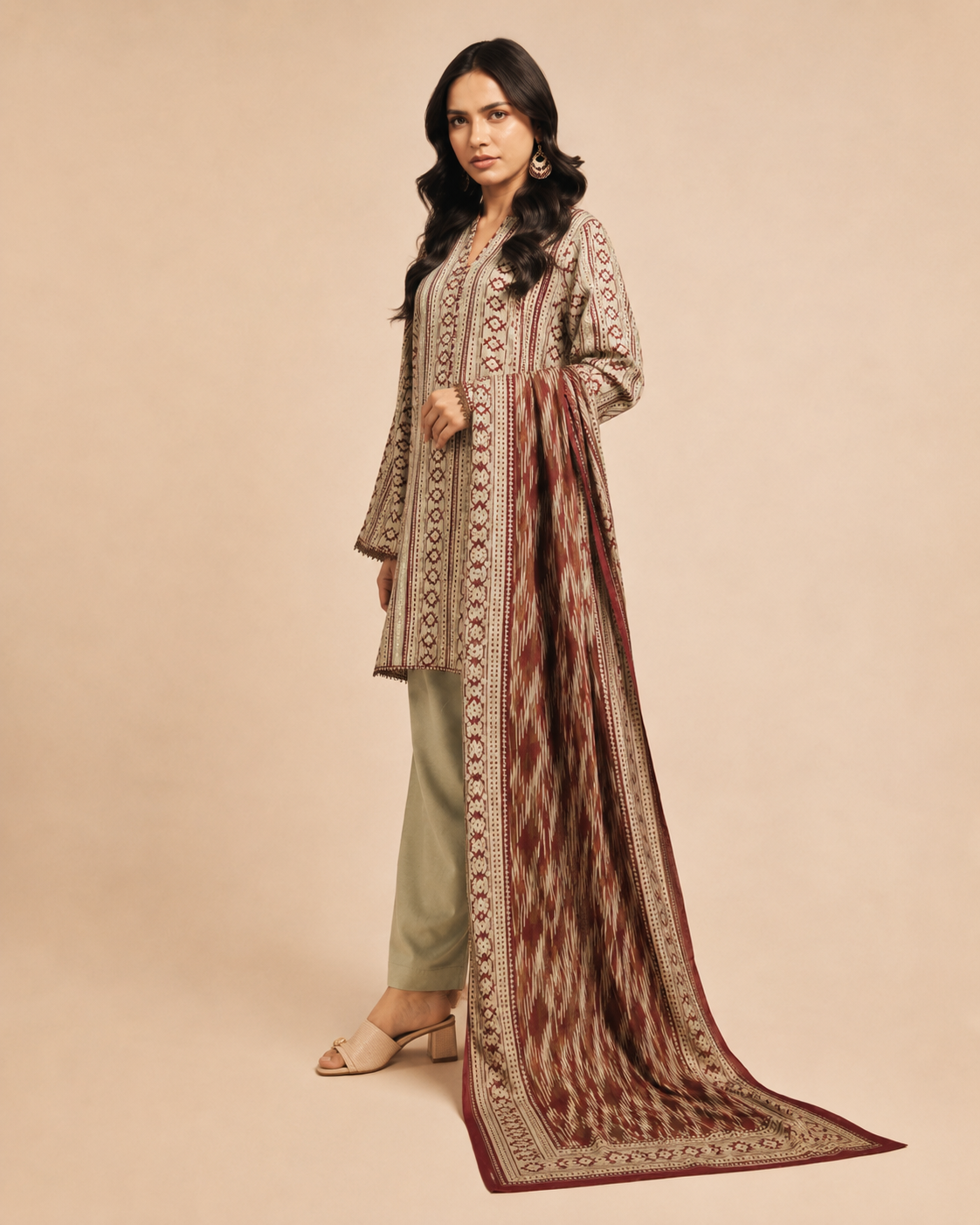 Maroon Plum Floral Printed Lawn 3-Piece - view 4