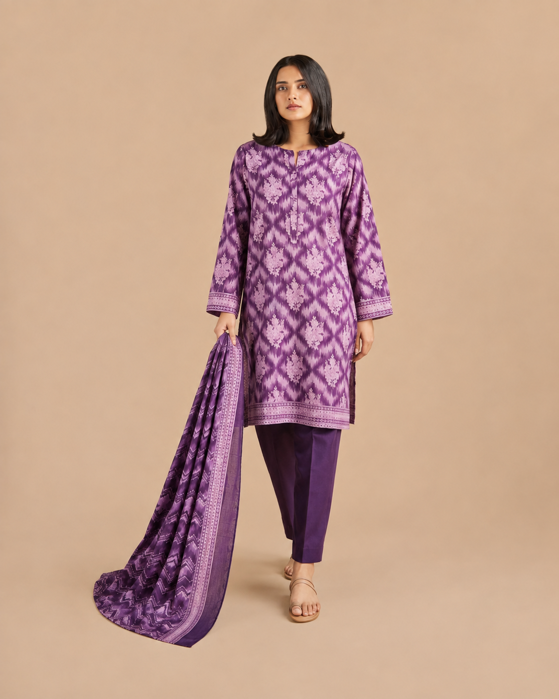 Dusty Lilac Floral Printed Lawn 3-Piece - view 3