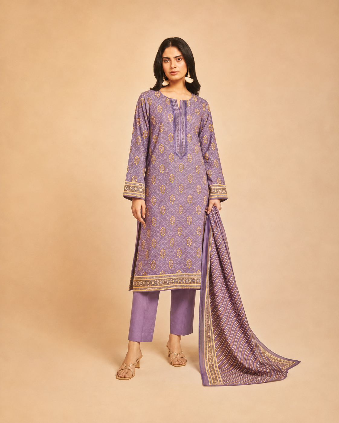 Olive Green Floral Printed Lawn 3-Piece - view 2