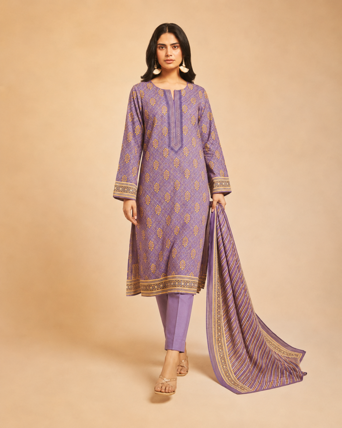 Olive Green Floral Printed Lawn 3-Piece - view 4
