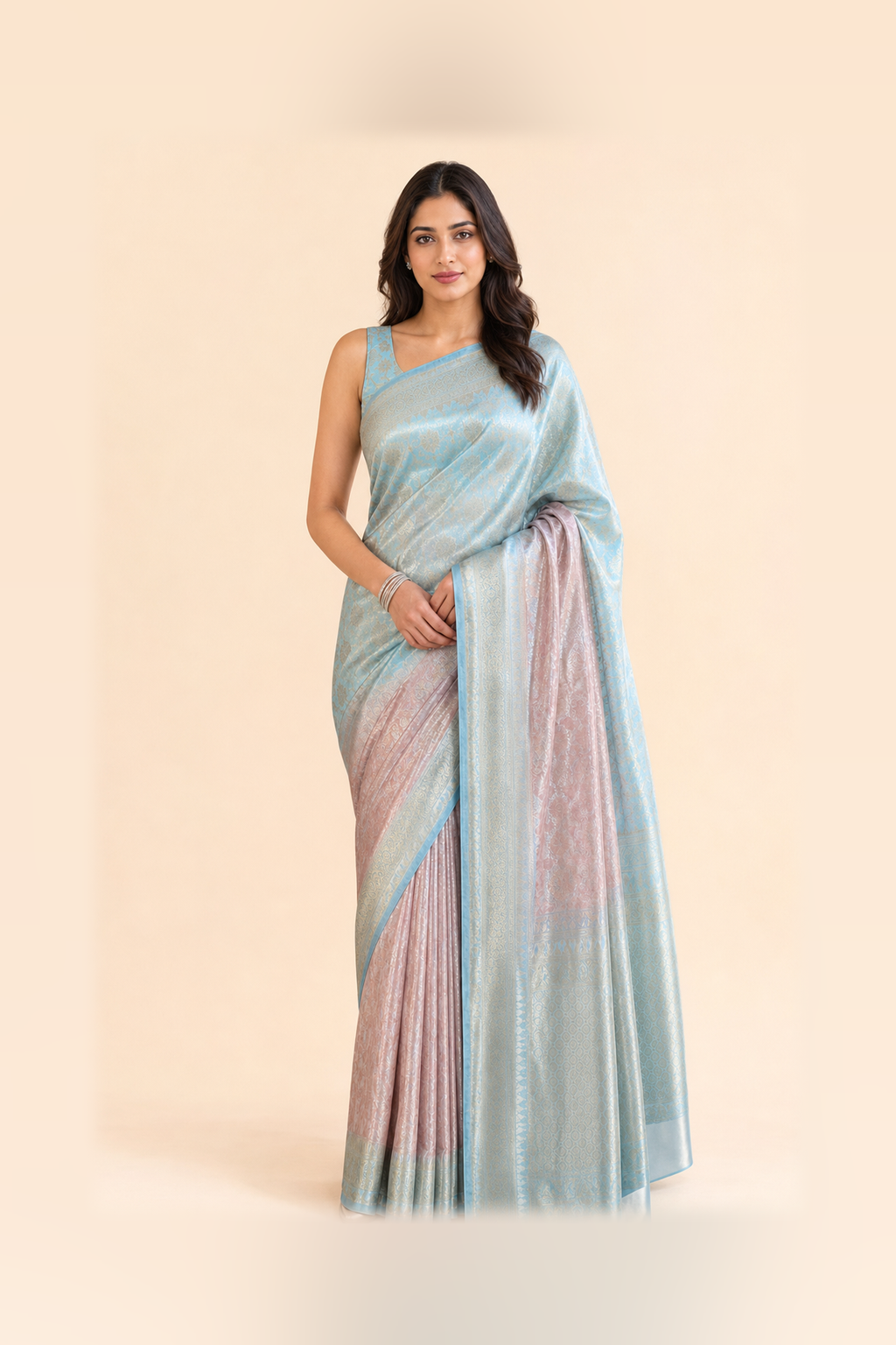 ice blue blush ganga jamna banarsi saree product image