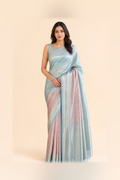 ice blue blush ganga jamna banarsi saree product image